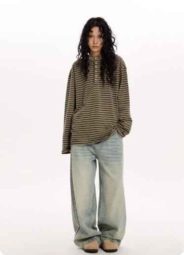 Retro Classic Striped Simple Long-sleeved Shirt Relaxed Feel