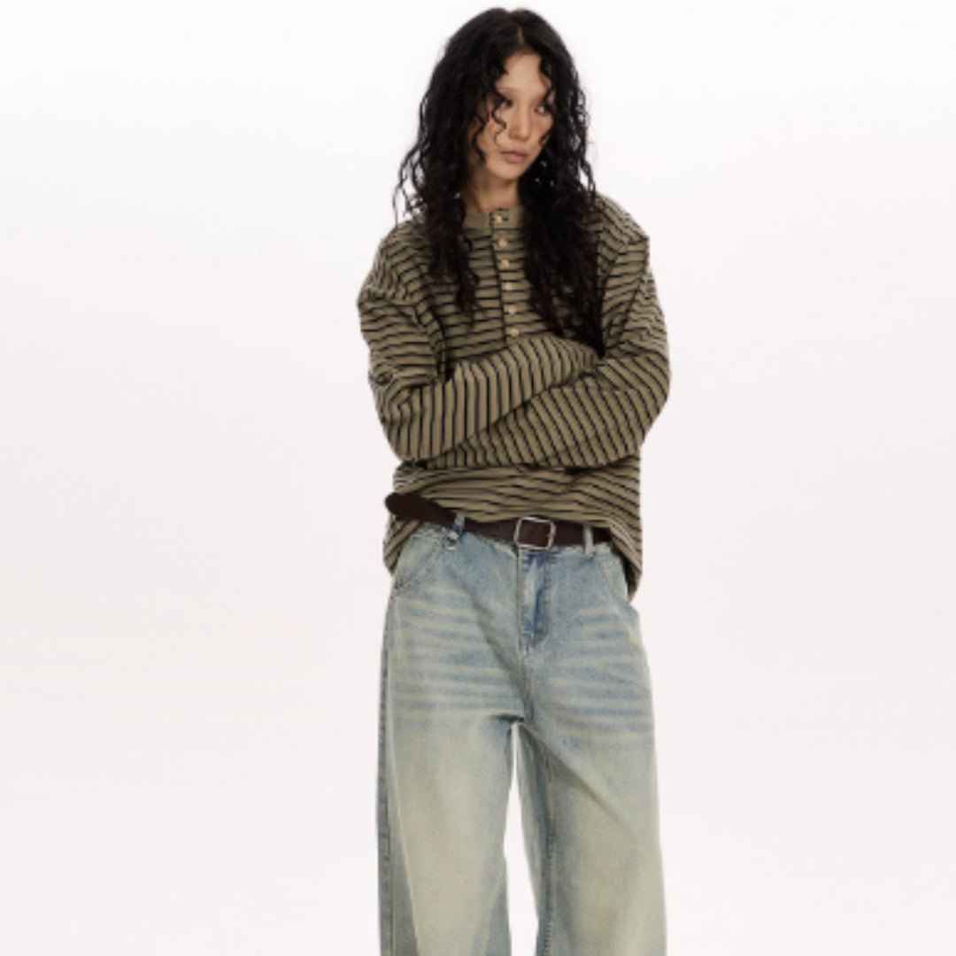 Retro Classic Striped Simple Long-sleeved Shirt Relaxed Feel