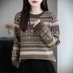 Retro Jacquard Crew-Neck Pullover Fair Isle Thickened Sweater