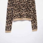 Retro Leopard-Print Crew-Neck Cropped Knitted Sweater