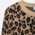 Retro Leopard-Print Crew-Neck Cropped Knitted Sweater