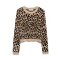 Retro Leopard-Print Crew-Neck Cropped Knitted Sweater - Genzzes