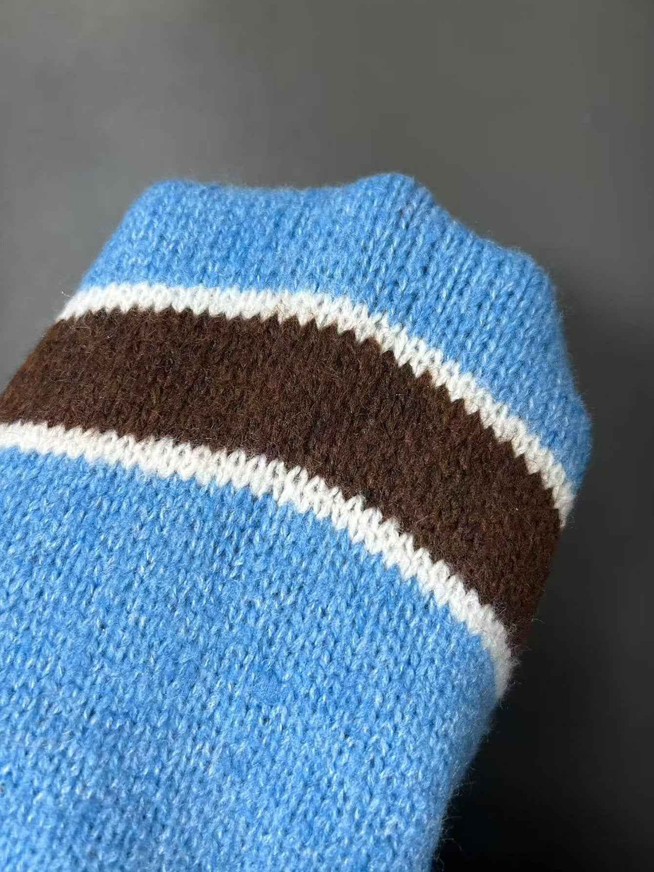Retro Striped Half-button Polo-neck Sweater For Women