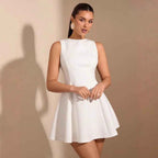 Solid-color A-line Sleeveless Slim-fit Elegant Tea Party Dress