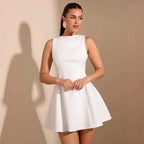 Solid-color A-line Sleeveless Slim-fit Elegant Tea Party Dress
