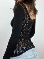 Solid-Color U-Neck Partially Open-Button Slim-fit Base Top