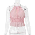 Street-Style Sexy Hollow-out Pleated Solid-Color Halter Tank Top