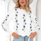 Sweet-style Printed Long-sleeved Pullover Sweater With Irregular Hem