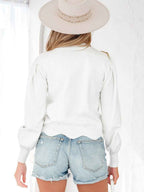 Sweet-style Printed Long-sleeved Pullover Sweater With Irregular Hem