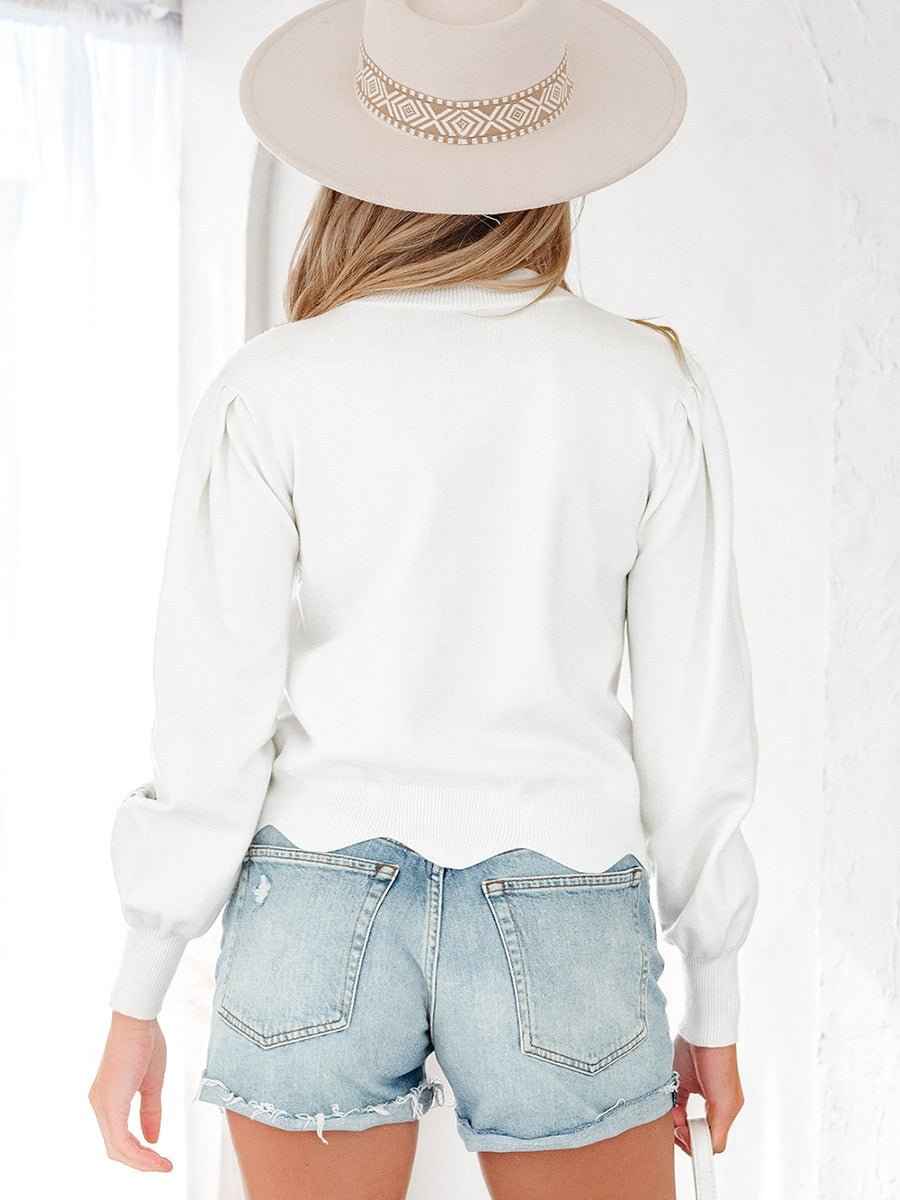 Sweet-style Printed Long-sleeved Pullover Sweater With Irregular Hem