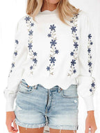 Sweet-style Printed Long-sleeved Pullover Sweater With Irregular Hem