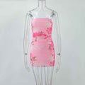 Tube Top Printed Slim Fit Pleated Double Layer Dress