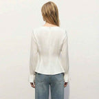 U-neck Puffed-sleeve Pullover Shirt