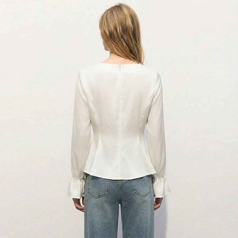 U-neck Puffed-sleeve Pullover Shirt