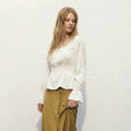 U-neck Puffed-sleeve Pullover Shirt