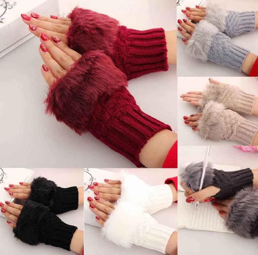Women Winter Knitted Fingerless Gloves