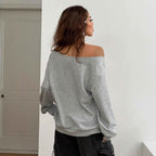Women's Asymmetrical T-shirt With Slanted Shoulder Printed Letters And Pattern