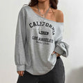 Women's Asymmetrical T-shirt With Slanted Shoulder Printed Letters And Pattern