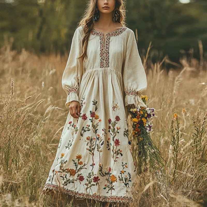 Women's Bohemian Retro Long-Sleeve Maxi Dress
