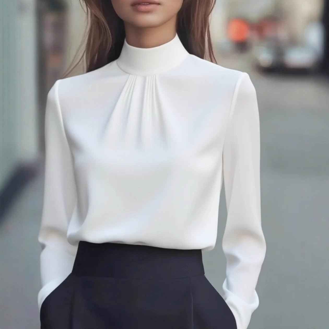 Women's Casual Fashionable Elegant Solid-Color Long-Sleeve Shirt