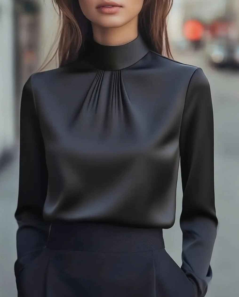 Women's Casual Fashionable Elegant Solid-Color Long-Sleeve Shirt