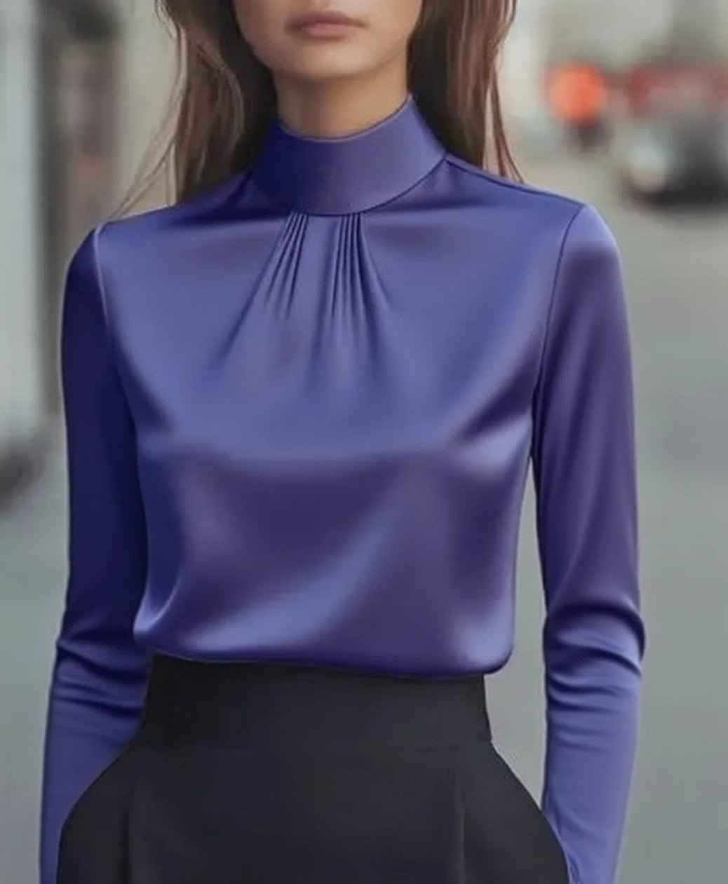 Women's Casual Fashionable Elegant Solid-Color Long-Sleeve Shirt