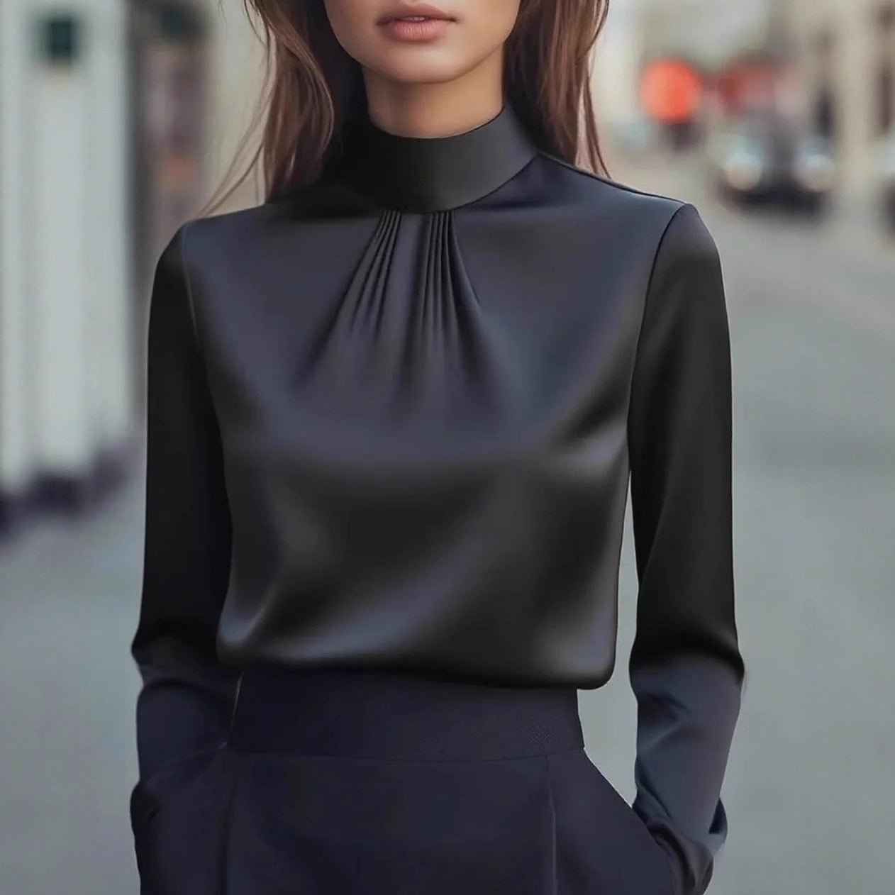 Women's Casual Fashionable Elegant Solid-Color Long-Sleeve Shirt