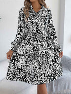 Women's Casual Loose-Fit Color-Blocked Leopard Print Long Sleeve Shirt Dress