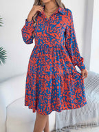 Women's Casual Loose-Fit Color-Blocked Leopard Print Long Sleeve Shirt Dress
