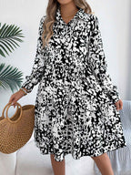 Women's Casual Loose-Fit Color-Blocked Leopard Print Long Sleeve Shirt Dress