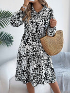 Women's Casual Loose-Fit Color-Blocked Leopard Print Long Sleeve Shirt Dress