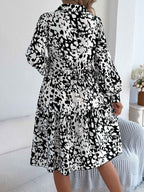 Women's Casual Loose-Fit Color-Blocked Leopard Print Long Sleeve Shirt Dress
