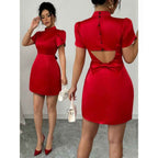 Womens Fashion Half-Neck Hollow-Out Bow-Knot Dress