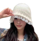 Womens Lace-Trimmed Knitted Fisherman Hat