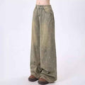 Womens Retro Heavy-Print Cross-Star Design Wide Straight Pants