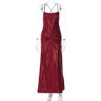 Women's Sexy Backless Gold-Embossed Pleated Bodycon Elegant Slip Dress