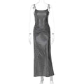 Women's Sexy Backless Gold-Embossed Pleated Bodycon Elegant Slip Dress