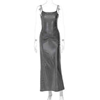 Women's Sexy Backless Gold-Embossed Pleated Bodycon Elegant Slip Dress