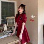 Women's Solid-Color Retro Fitted Waist Slimming French-Style Dress