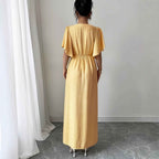 Women's Solid-Colored Split Simple Dress With Petal Sleeves