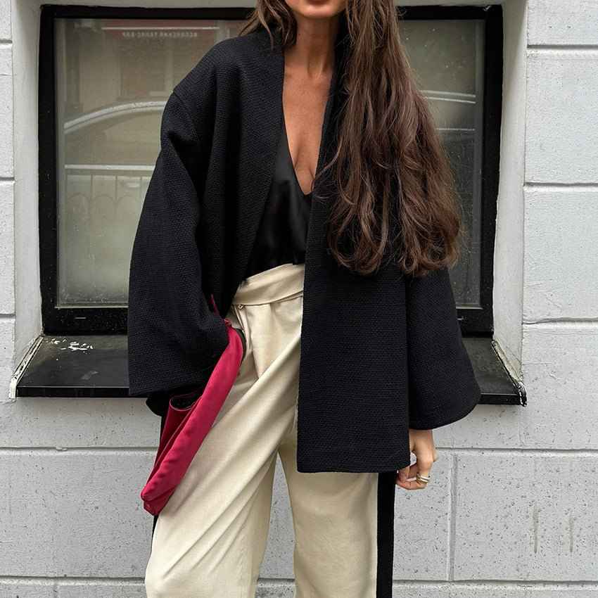 Women's V-neck Lace-up Chanel-style Long-sleeve Jacket