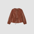 Women's Zip Front Faux Leather Jacket, Long Sleeve Drawstring Waist Jacket